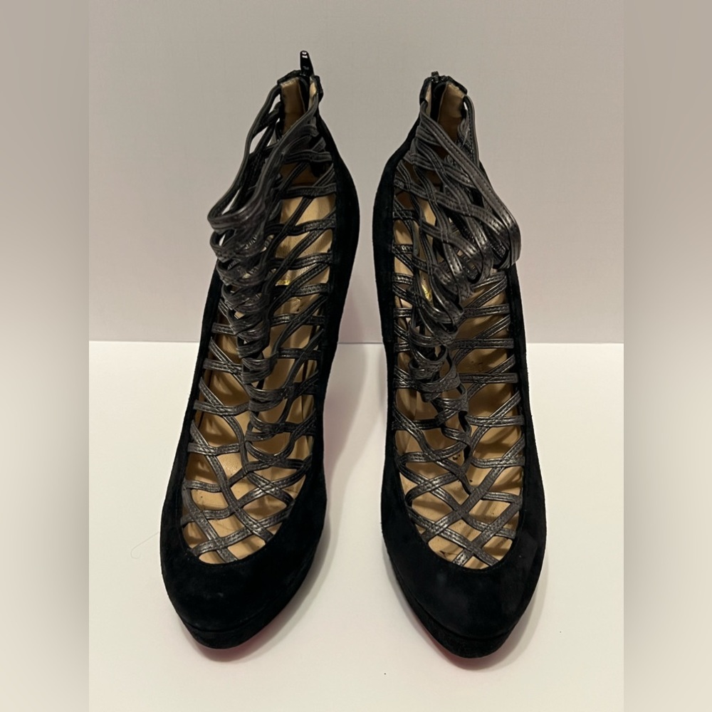Christian Louboutin Berlinissimo 140 Platform Black Suede Booties